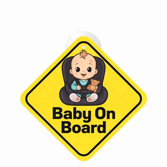 Smeeps Baby On Board Hanging Sign – 20.32 × 20.32 cm (8 × 8 Inch) Cute Baby Car Seat Waterproof Hanging Board with Suction Cup | Infant Safety Vehicle Warning Sign