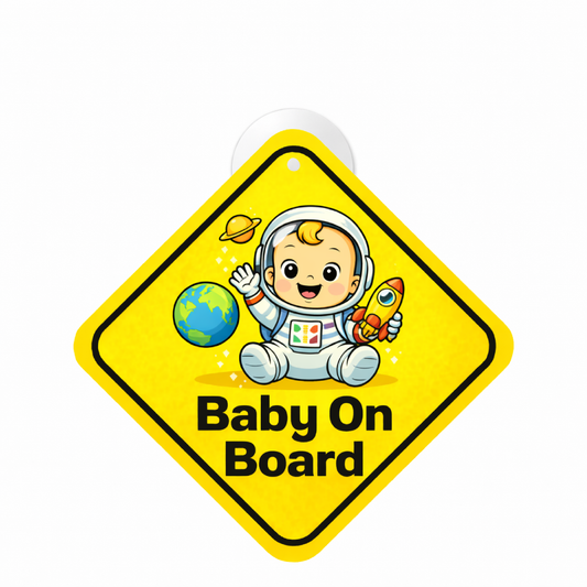 Smeeps Baby On Board Hanging Sign – 20.32 × 20.32 cm (8 × 8 Inch) Cute Astronaut Baby Waterproof Car Hanging Board with Suction Cup | Space Theme Baby Safety Vehicle Warning Sign