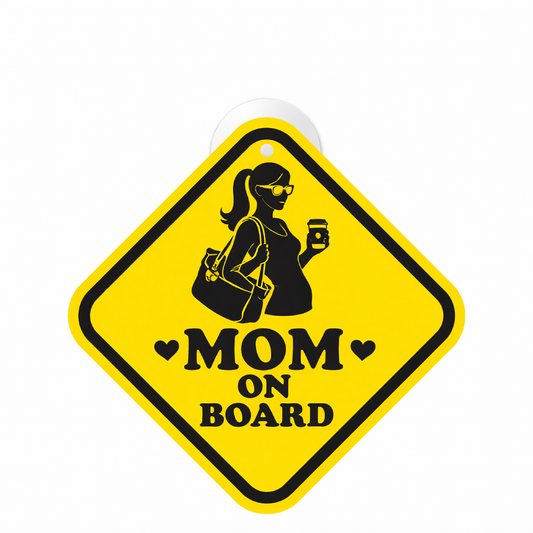 Smeeps Stylish Mom On Board Hanging Sign – 20.32 × 20.32 cm (8 × 8 Inch) Waterproof UV Resistant Car Hanging Board with Suction Cup | Premium Mother Safety Vehicle Sign Pack of 1