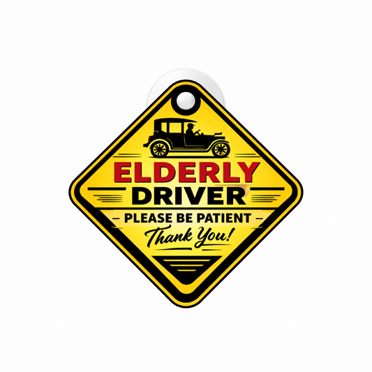 Smeeps Elderly Driver Hanging Sign – 20.32 × 20.83 cm (8 × 8.2 Inch) Waterproof Safety Car Hanging Board with Suction Cup | Senior Citizen Driving Warning Vehicle Sign