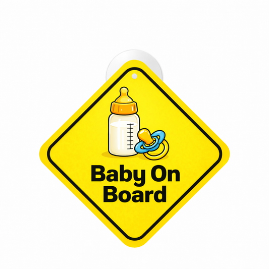 Smeeps Baby On Board Hanging Sign – 20.32 × 20.32 cm (8 × 8 Inch) Baby Bottle & Pacifier Waterproof Car Hanging Board with Suction Cup | Cute Baby Safety Warning Sign for Cars