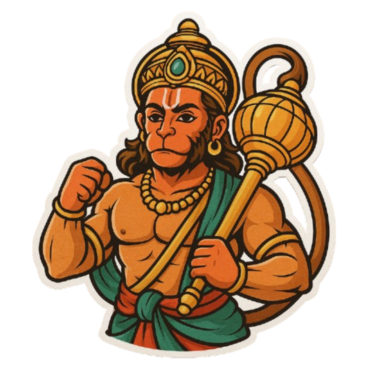 Hanuman Ji Warrior Pose Sticker – H: 15.24 cm x W: 11.43 cm | Bold Devotional Vinyl Decal for Car & Bike