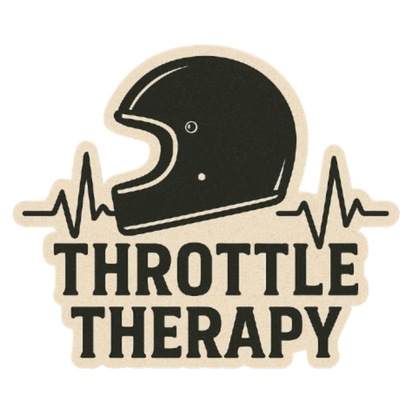 Smeeps Throttle Therapy Sticker – 10.16 x 10.16 cm | Biker Helmet Vinyl Decal (Retro Beige & Black Theme)