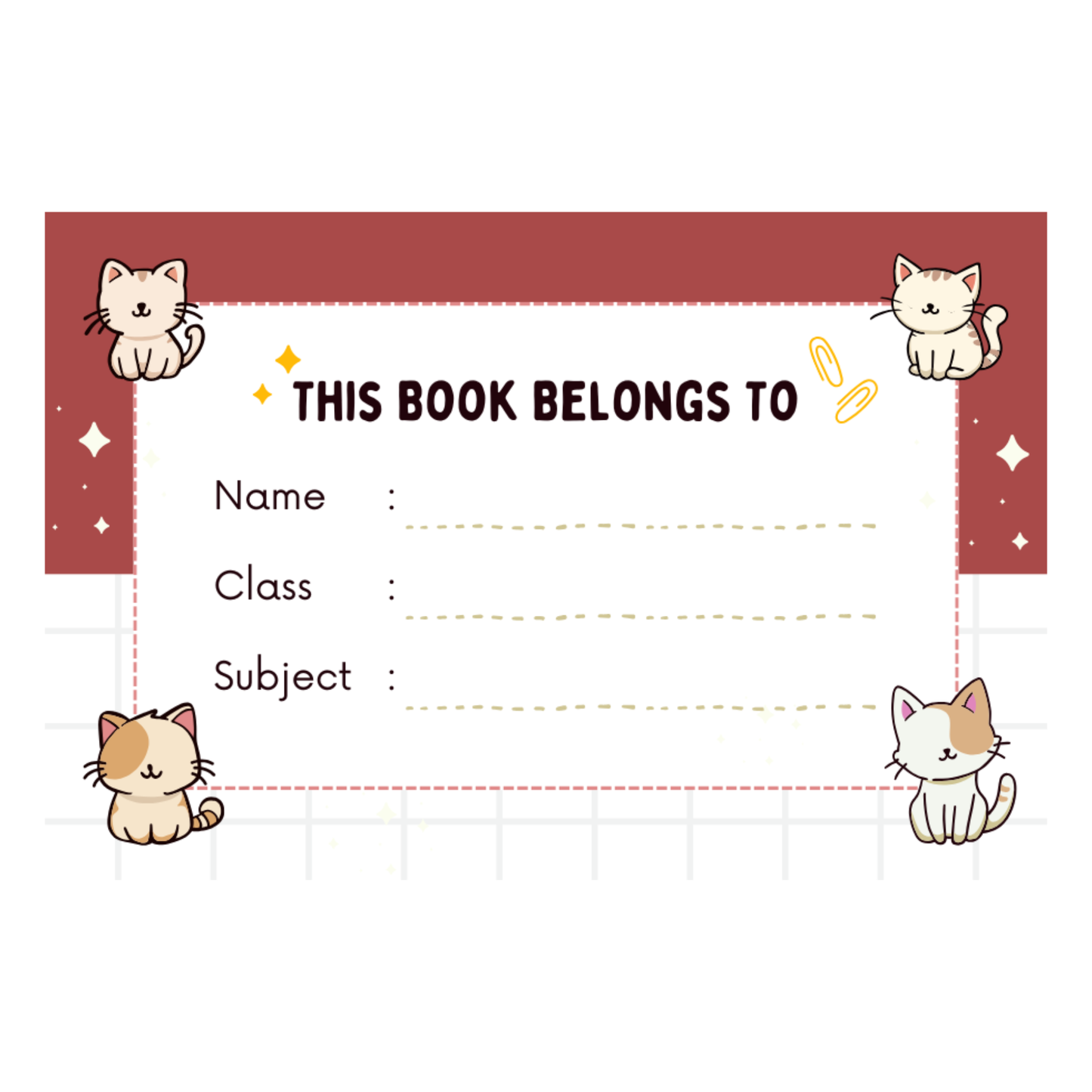 Pack of 24 |Smeeps Cute Cat-Themed Book Label Stickers – 7.62 x 5.08 cm – “This Book Belongs To” Writable Notebook Stickers for Kids | Name, Class, Subject | Pack of Adorable Kitten Stickers