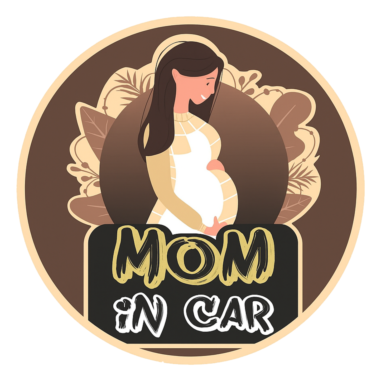 Smeeps Mom in Car Sticker – 14 x 14 cm | Elegant Pregnant Mom Design | Earth Tone Theme for Car Windows