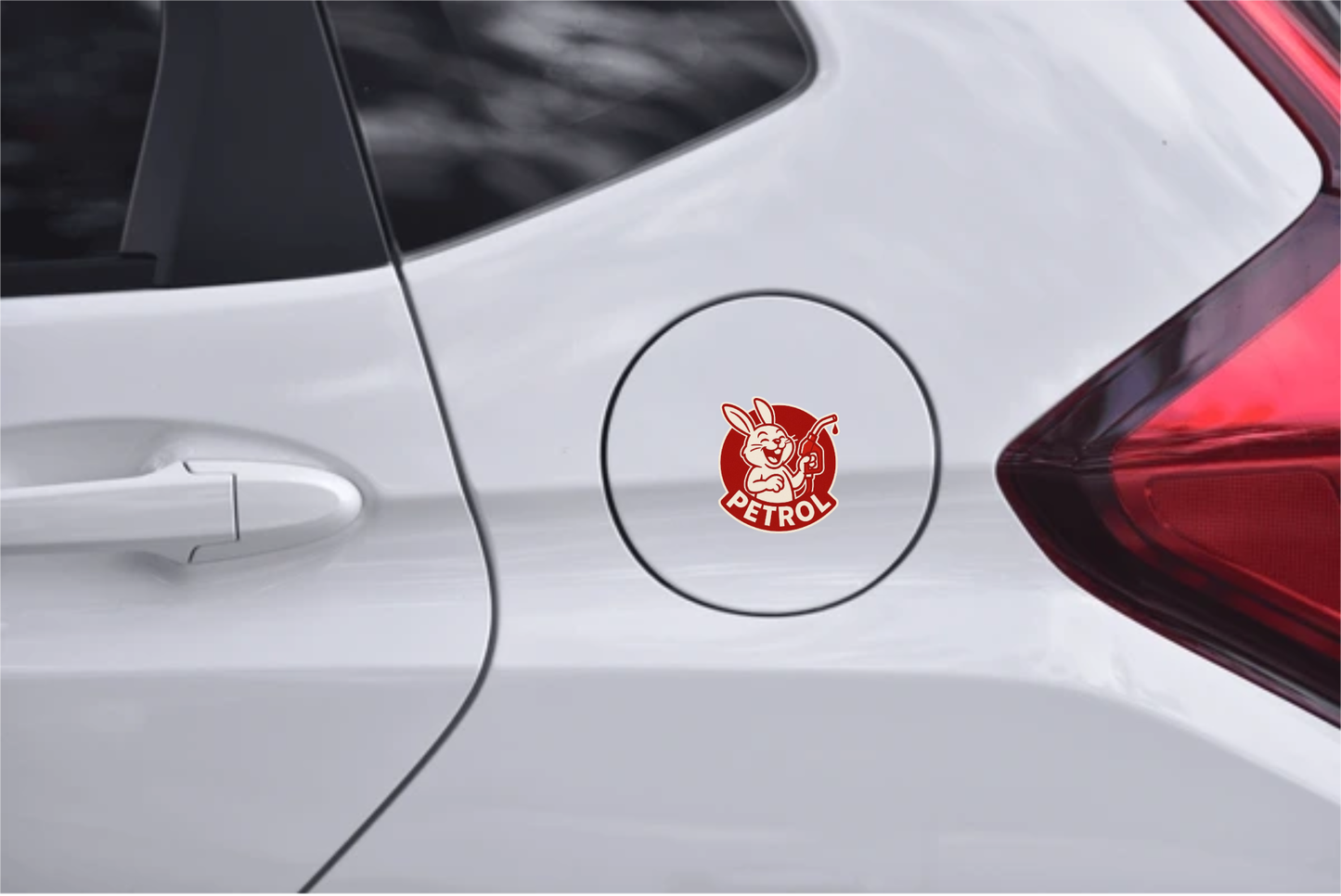 Smeeps Petrol Bunny Sticker – 8.4 x 7.8 cm Funny Car Decal with Retro Rabbit & Fuel Pump | Bold Red Design for Automotive Use Only