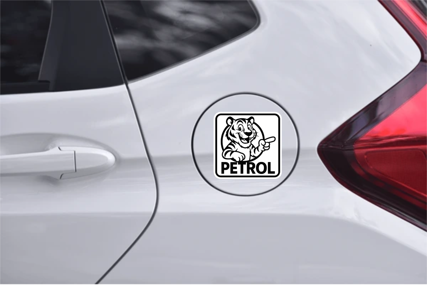 Red Tiger Petrol Sticker – 13 x 13 cm | Bold Cartoon Fuel Indicator | Waterproof Vinyl Decal for Cars