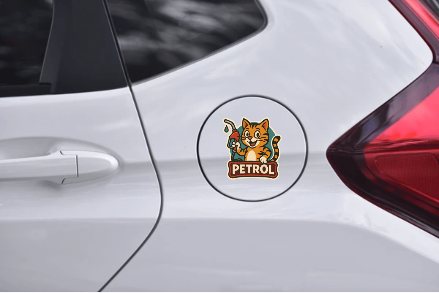 Smeeps Petrol Sticker – 10x 10 cm Cute Orange Cat Holding Fuel Nozzle | Fuel Type Label for Cars & Bikes | Waterproof Vinyl Decal