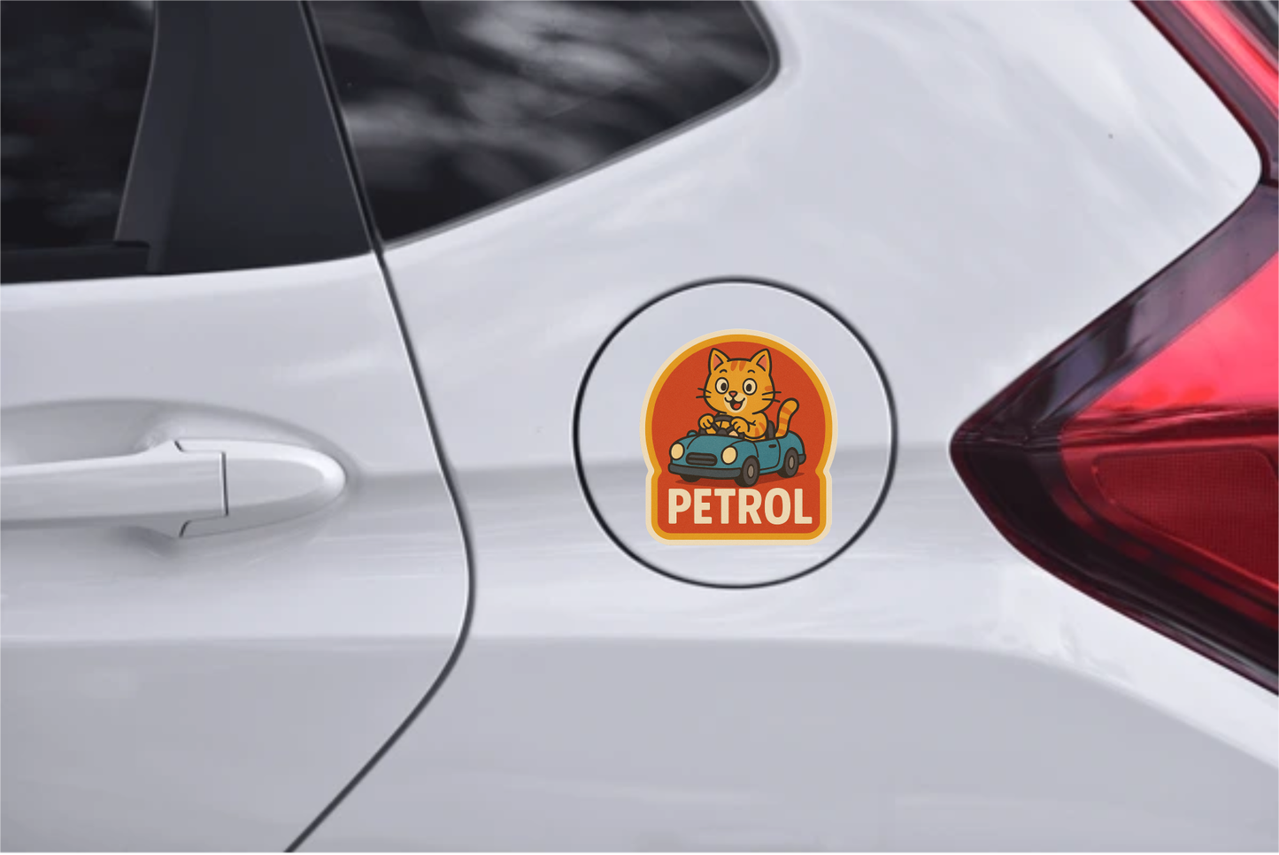 Smeeps Petrol Fuel Sticker – 10 x 10 cm Cute Cat Driving Car Design | Fun Retro Reminder Decal for Petrol Vehicles | Waterproof & Long-Lasting Vinyl