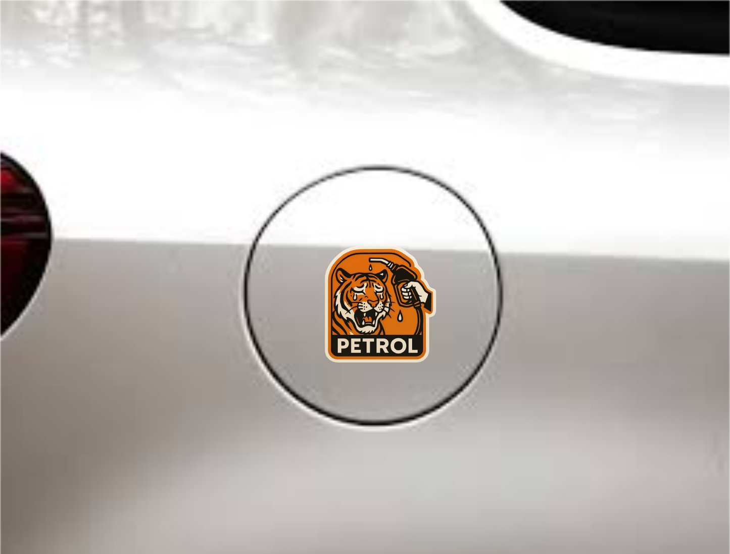 Smeeps Crying Petrol Tiger Sticker – 8.2 x 7.8 cm Funny Fuel-Themed Car Decal with Cartoon Tiger & Nozzle | Waterproof Vinyl Sticker for Petrol Vehicles Only