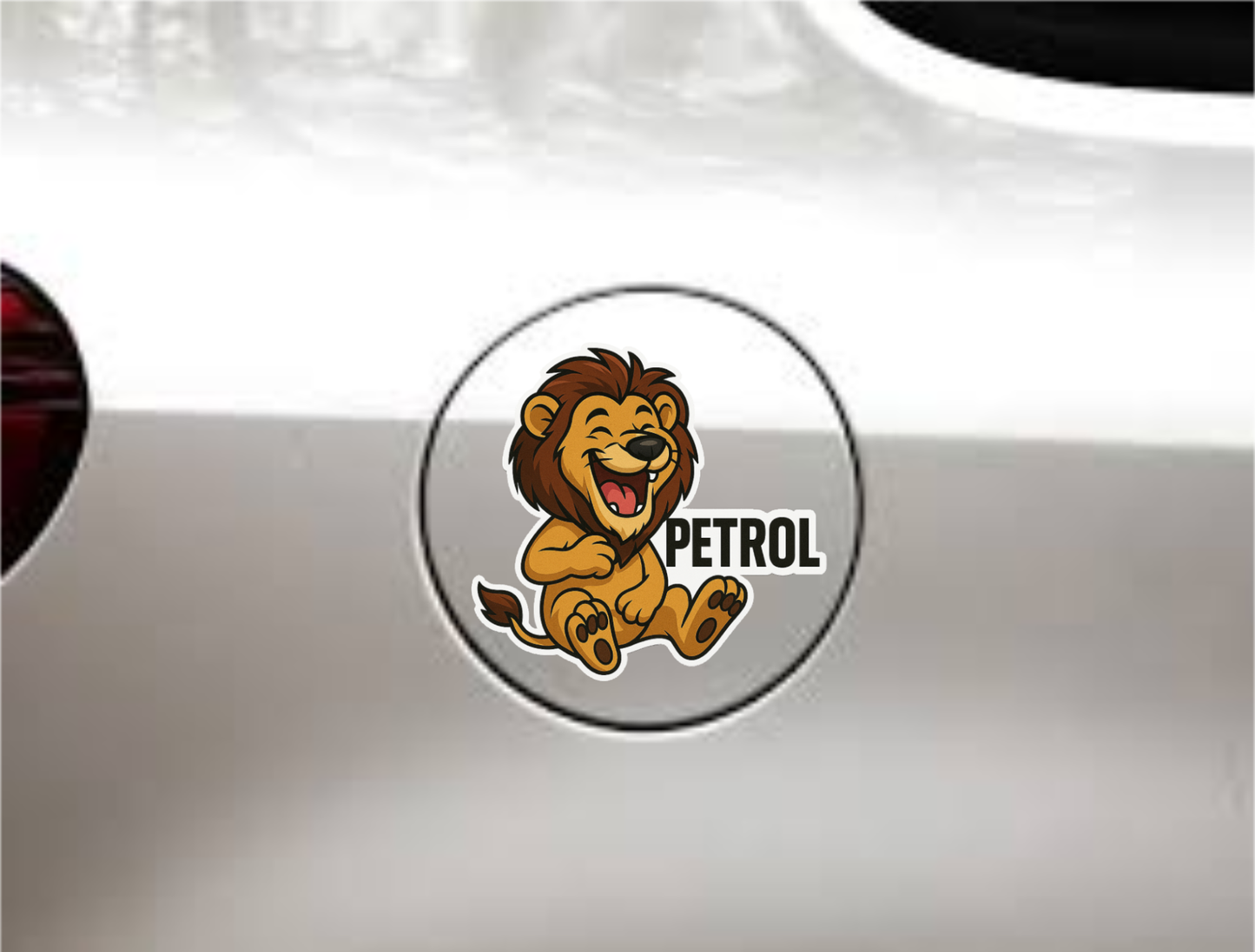 Laughing Lion Petrol Sticker – 10.16 x 12.7 cm | Bold Design for Cars | Waterproof & Durable