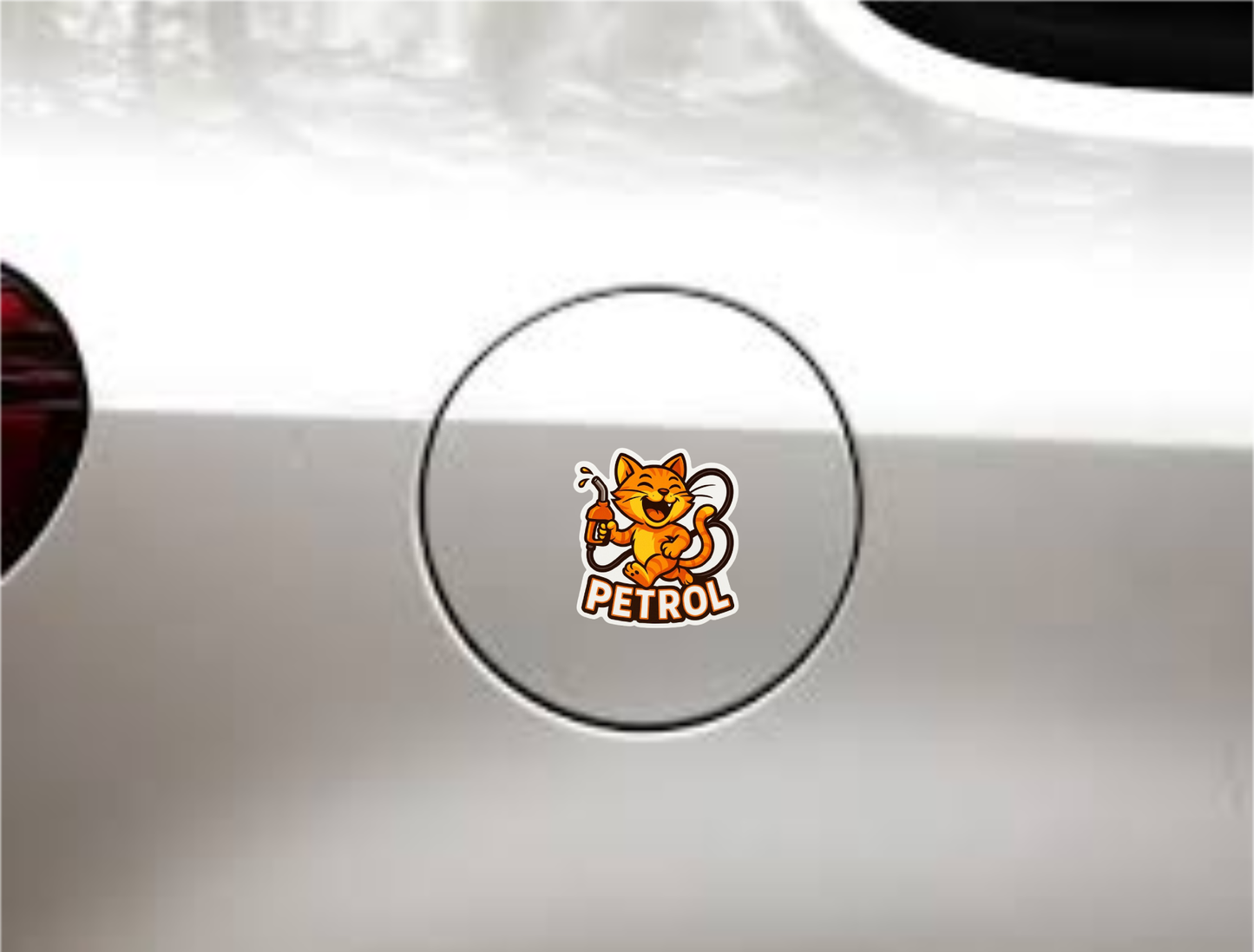Smeeps Laughing Petrol Cat Sticker – 8.7 x 7.8 cm Playful Fuel-Themed Car Decal with Cartoon Cat & Nozzle | Waterproof Vinyl for Petrol Vehicles Only