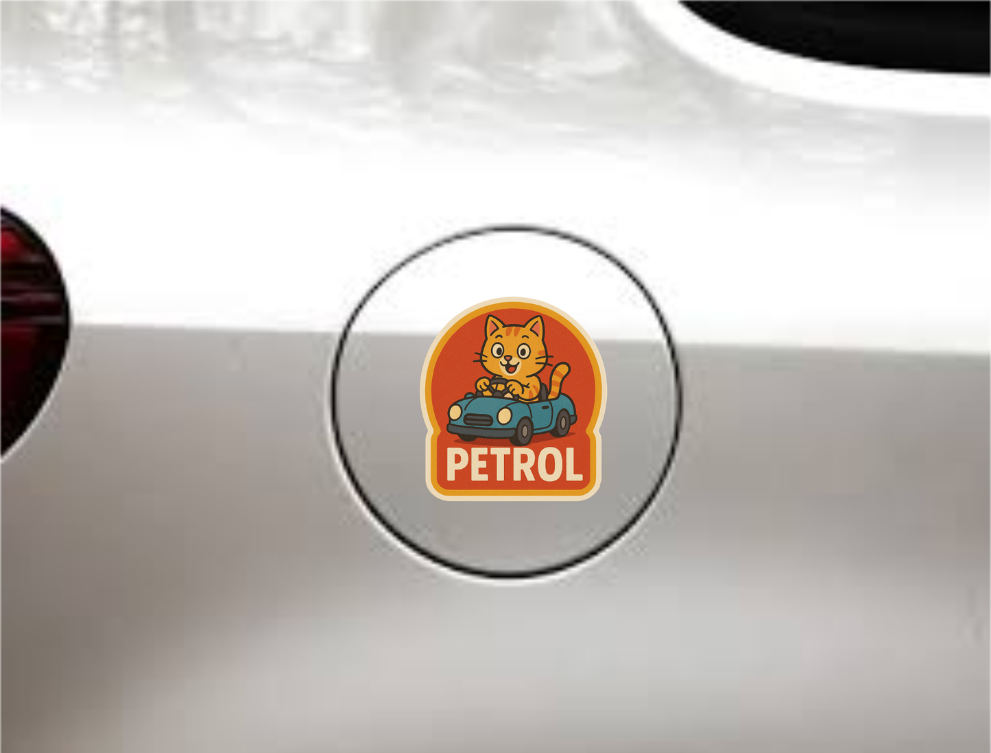 Smeeps Petrol Fuel Sticker – 10 x 10 cm Cute Cat Driving Car Design | Fun Retro Reminder Decal for Petrol Vehicles | Waterproof & Long-Lasting Vinyl