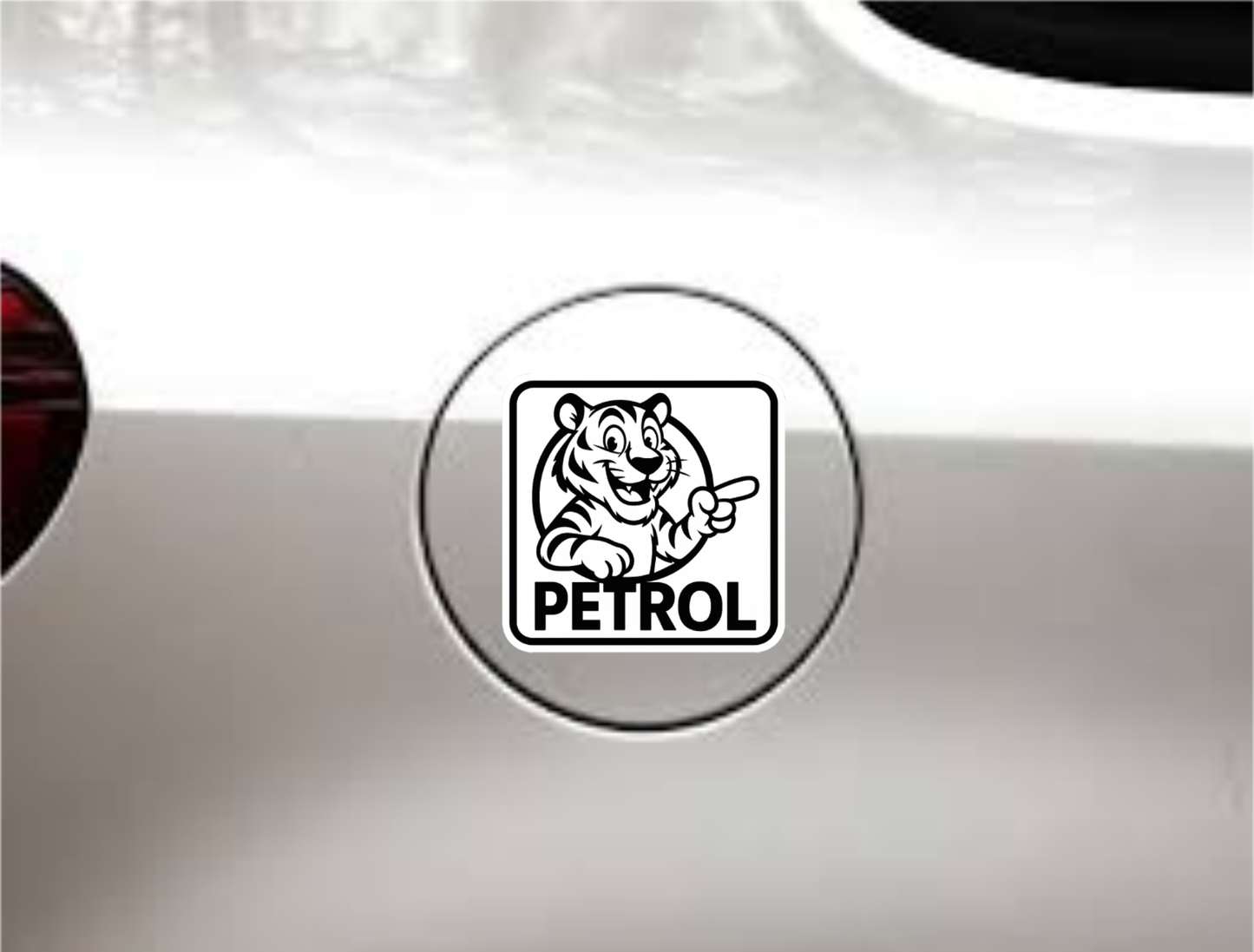 Red Tiger Petrol Sticker – 13 x 13 cm | Bold Cartoon Fuel Indicator | Waterproof Vinyl Decal for Cars