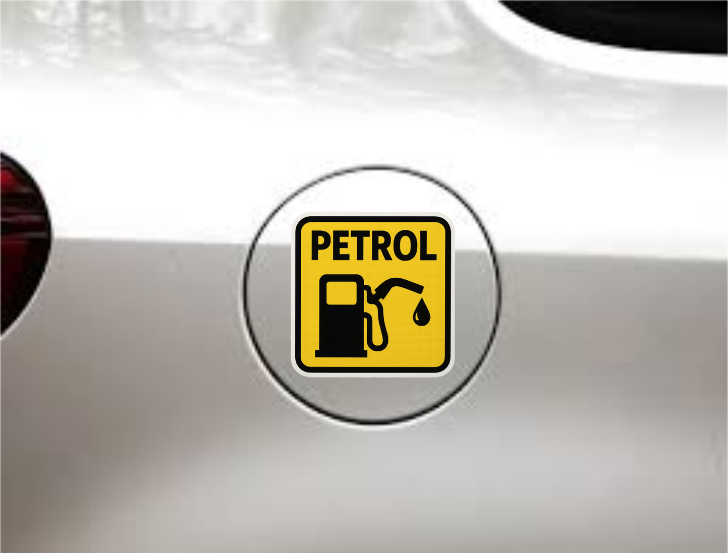 Yellow Petrol Fuel Pump Sticker – 13 x 13 cm | Bold High-Visibility Design | Waterproof Vinyl for Cars