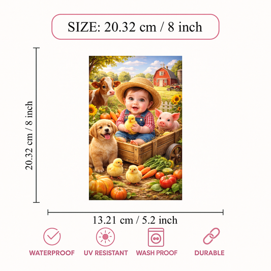 Smeeps Farm Baby Wall Poster – 20.32 × 13.21 cm (8 × 5.2 Inch) Cute Farm Animals Theme Kids Decorative Poster | 300 GSM Non-Adhesive Nursery & Baby Room Wall Decor Poster for Home, Playroom & Daycare | Pack of 1