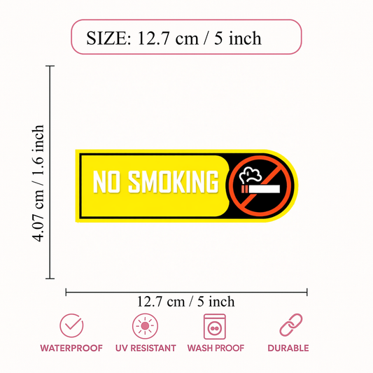 Smeeps No Smoking Sign Sticker – 12.7 × 4.07 cm (5 × 1.6 Inch) Smoking Prohibited Warning Vinyl Sticker | Waterproof UV Resistant Wash Proof Durable