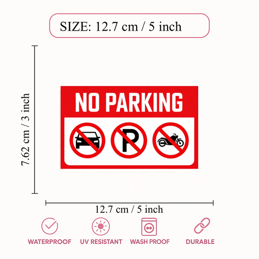 Smeeps No Parking Sign Sticker – 12.7 × 7.62 cm (5 × 3 Inch) Car & Bike Parking Prohibited Vinyl Warning Sticker | Waterproof UV Resistant Wash Proof Durable