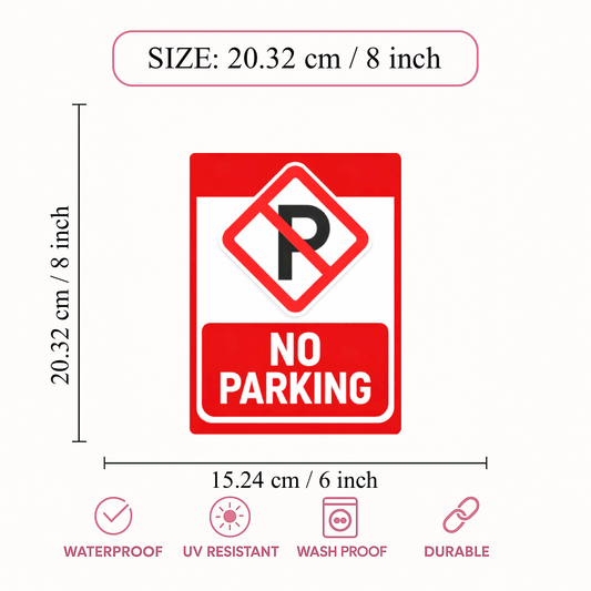 Smeeps No Parking Safety Sign Sticker – 20.32 × 15.24 cm (8 × 6 Inch) Red Parking Prohibited Vinyl Warning Sign | Waterproof UV Resistant Wash Proof Durable