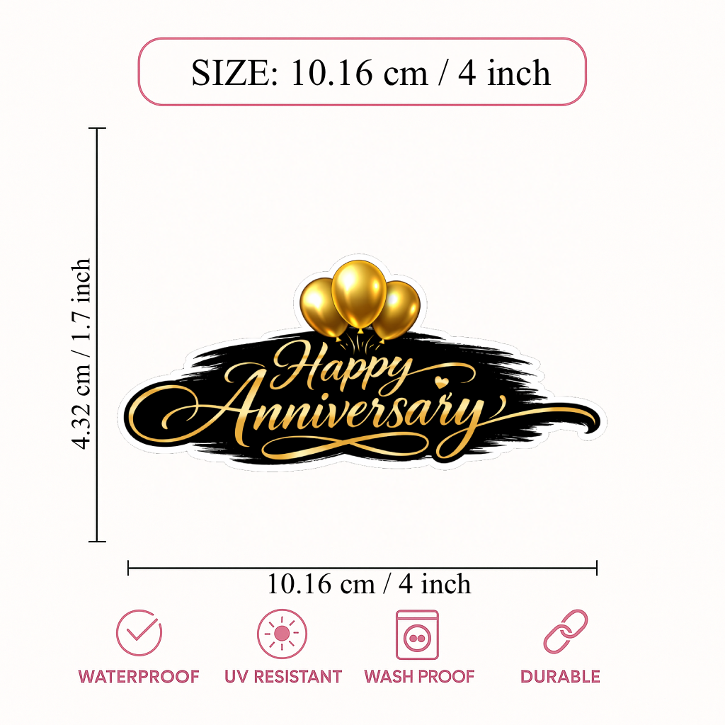 Smeeps Happy Anniversary Sticker – 10.16 × 4.32 cm (4 × 1.7 Inch) Premium Gold Anniversary Vinyl Sticker for Gift Boxes, Wedding Anniversary Decorations, Scrapbooks & DIY Crafts | Waterproof UV Resistant Die-Cut | Pack of 1