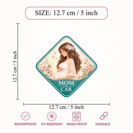Smeeps Mom In Car Pregnancy Car Sticker – 12.7 × 12.7 cm (5 × 5 Inch) Waterproof Vinyl Maternity Sticker for Cars | UV Resistant Mom To Be Window Decal | Elegant Floral Pregnancy Safety Sticker | Pack of 1