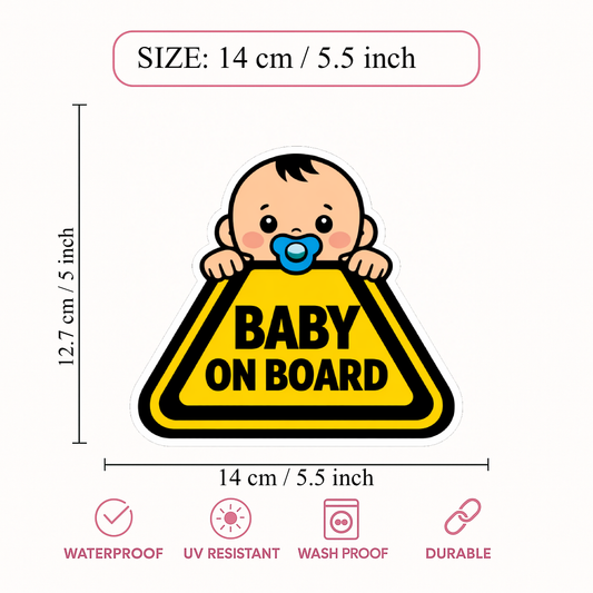 Smeeps Baby On Board Car Sticker – 14 × 12.7 cm (5.5 × 5 Inch) Waterproof Vinyl Safety Sticker for Cars | Cute Baby Warning Triangle Decal | UV Resistant | Pack of 1