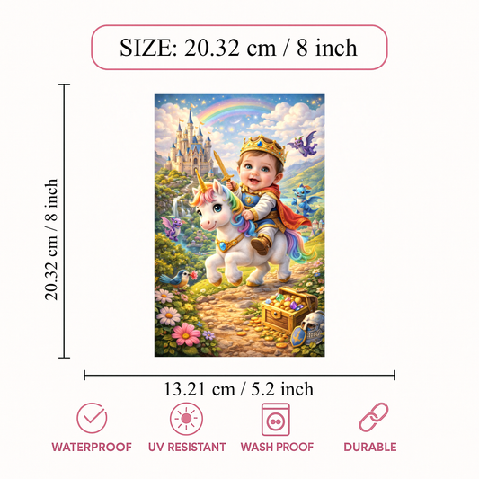 Smeeps Baby Prince Unicorn Wall Poster – 20.32 × 13.21 cm (8 × 5.2 Inch) Fantasy Kingdom Theme Kids Decorative Poster | 300 GSM Non-Adhesive Nursery & Baby Room Wall Decor Poster for Home, Playroom & Daycare | Pack of 1