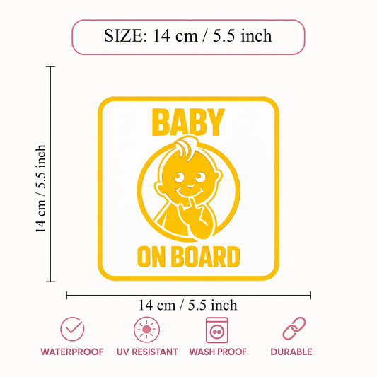 Smeeps Baby On Board Vinyl Sticker – 14 × 14 cm (5.5 × 5.5 Inch) Waterproof Car Glass Sticker | Cute Baby Safety Decal | UV Resistant Wash Proof | Pack of 1