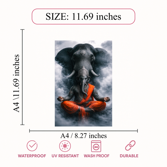 Smeeps Lord Ganesha A4 Wall Poster Set – 29.7 × 21 cm (11.69 × 8.27 Inch) Premium Art Print | 300 GSM Thick Paper | NOT GUMMING | Waterproof UV Resistant Wash Proof | Pack of 10
