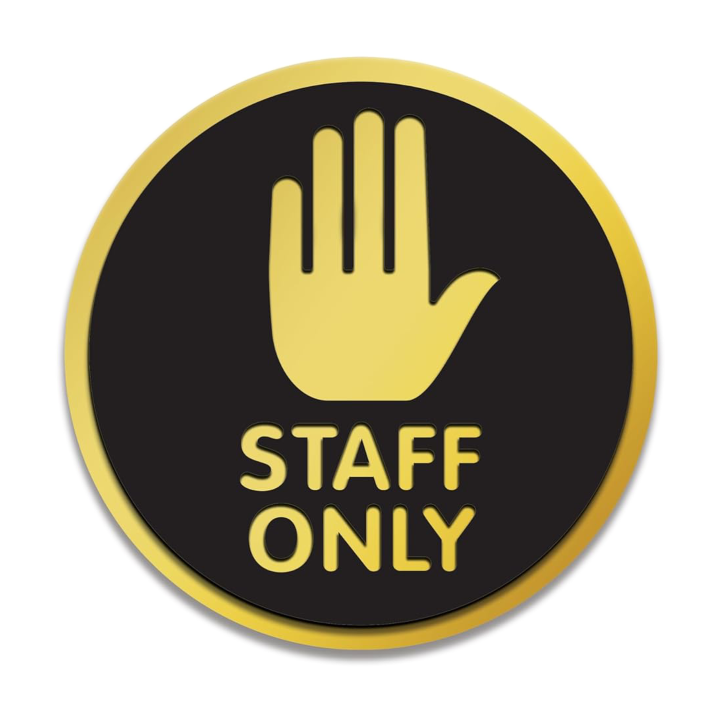 Smeeps Round “STAFF ONLY” Sticker Sign – 15.24 cm | Bold Hand Symbol in Gold & Black | Premium Vinyl Door Label for Restricted Office & Commercial Areas