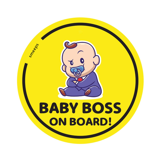 Pack of 2 | Smeeps Baby Boss on Board Car Sticker, 15.24 cm Round, Bold Yellow Safety Decal for Rear Windows – Waterproof & Weatherproof