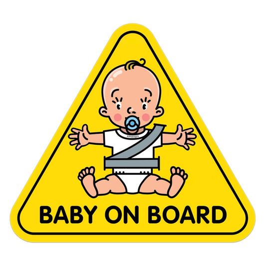 Pack of 2 | Smeeps Baby on Board Car Sticker, 13.57 x 12.07 cm Triangle, Bright Yellow Safety Decal with Cartoon Baby – Waterproof & Weatherproof for Rear Windows