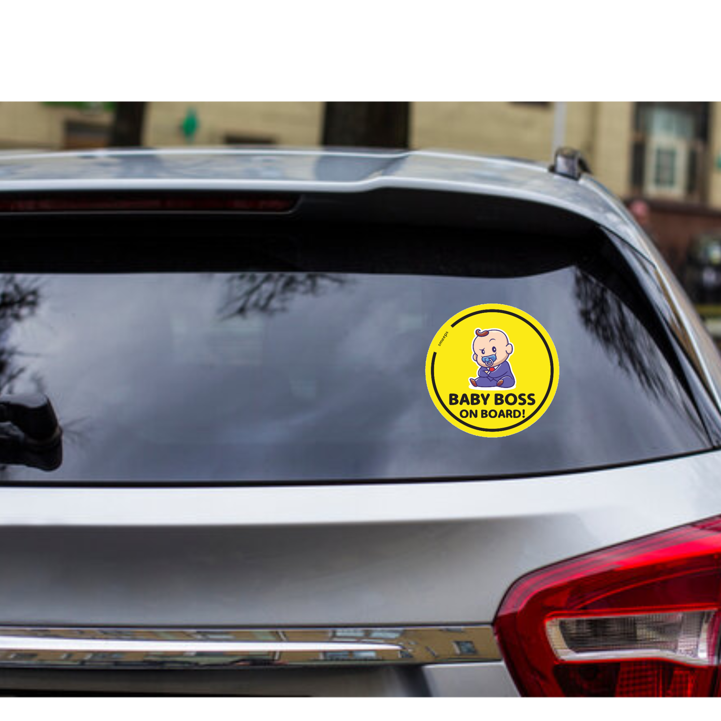 Smeeps Baby Boss on Board Car Sticker, 15.24 cm Round, Bold Yellow Safety Decal for Rear Windows – Waterproof & Weatherproof