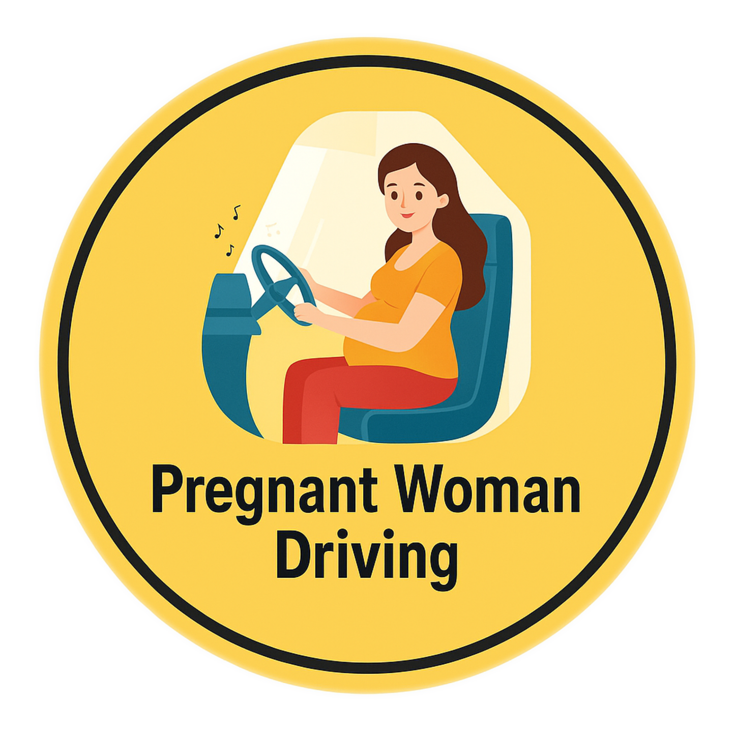 Pack of 2 | Smeeps Pregnant Woman Driving Sticker – 15.24 cm Round | Cute Maternity Safety Sign for Cars | Yellow Baby Bump Alert Decal