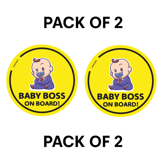 Pack of 2 | Smeeps Baby Boss on Board Car Sticker, 15.24 cm Round, Bold Yellow Safety Decal for Rear Windows – Waterproof & Weatherproof