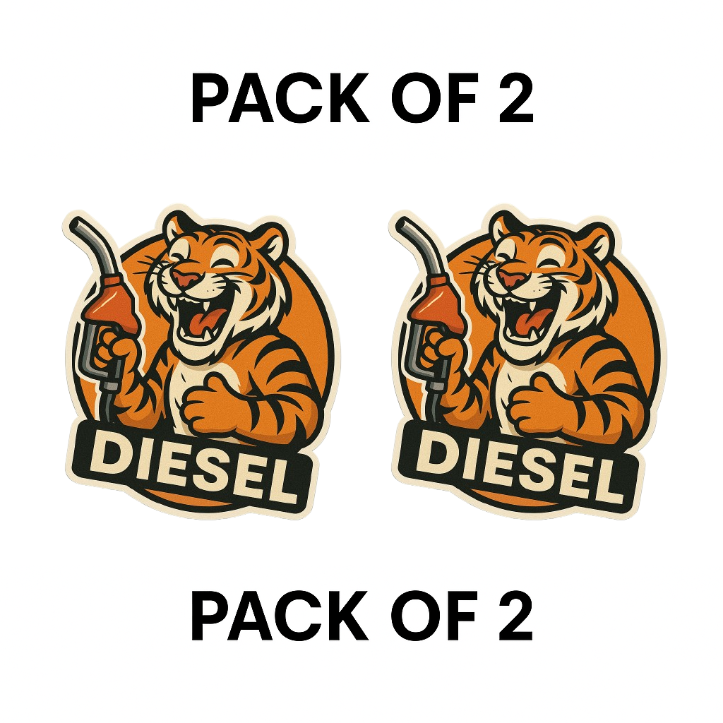 Smeeps Laughing Diesel Tiger Sticker – 8.4 x 7.8 cm Bold Fuel-Themed Car Decal with Roaring Cartoon Tiger & Nozzle Design | Waterproof Vinyl for Cars Only