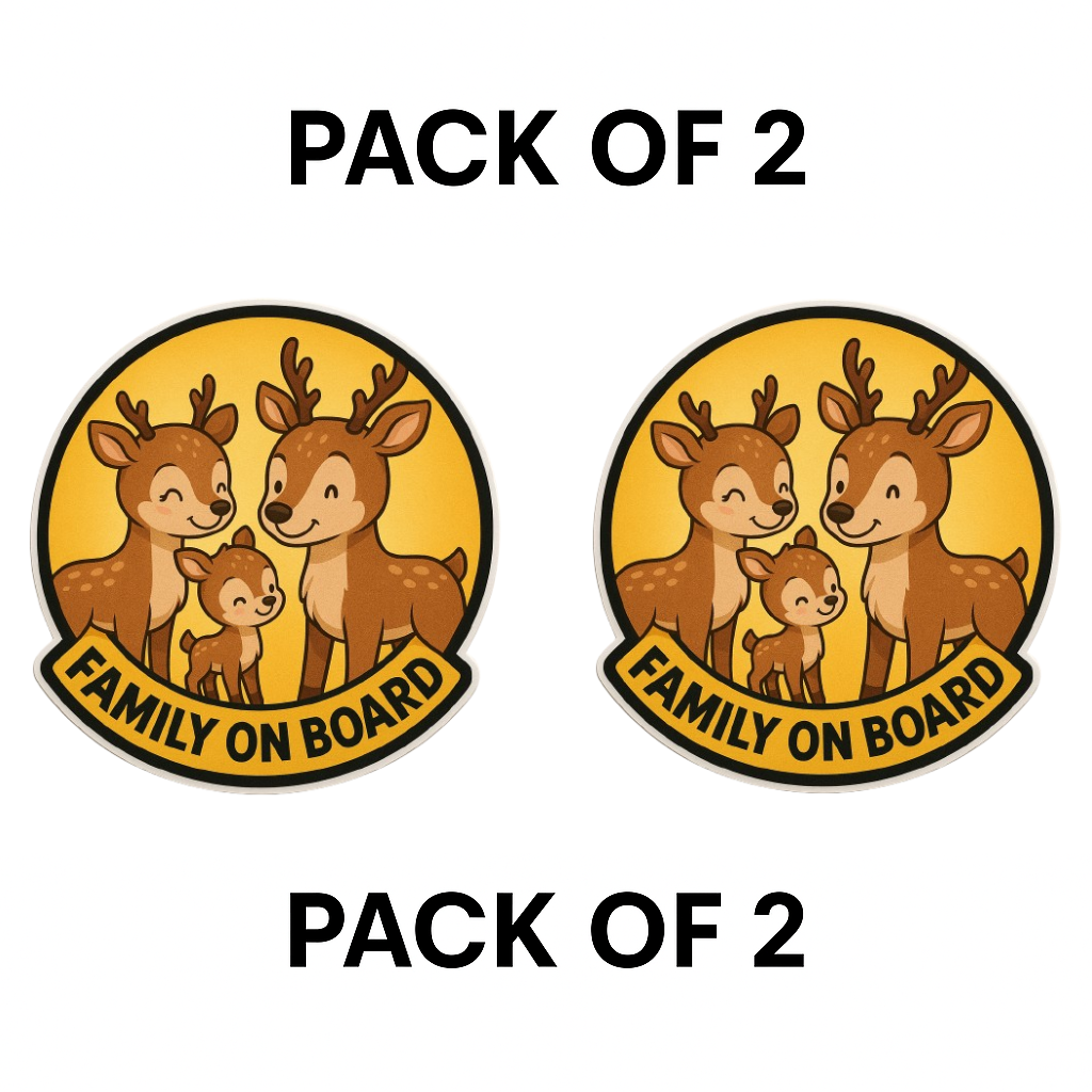 Smeeps “Family On Board” Car Sticker – Cute Deer Family Design – 13.97 x 13.97 cm | Animal Car Safety Sign for Kids & Parents