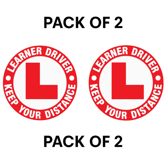 Pack of 2 | Smeeps “Learner Driver – Keep Your Distance” Stickers (15.24 cm) – High-Visibility Round L Plate for Vehicles | Waterproof Reflective Safety Sign for Cars & Bikes