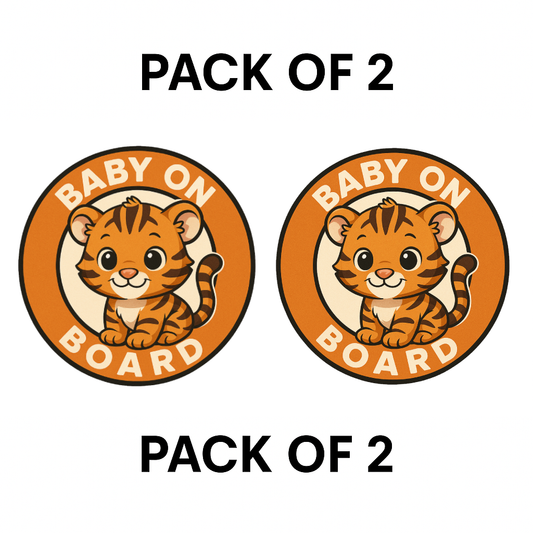 Smeeps “Baby On Board” Car Sticker – Cute Tiger Design – 13.97 x 13.97 cm | Animal Car Safety Sign for Kids