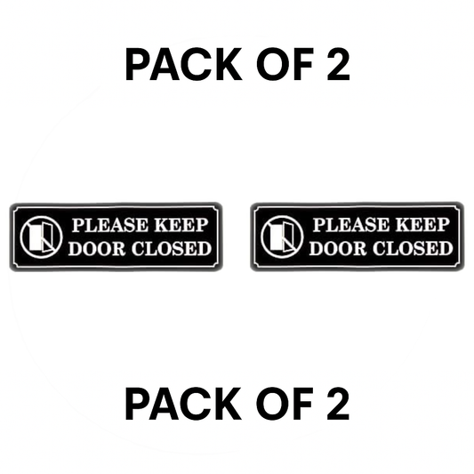 Pack of 2 | Smeeps “Please Keep Door Closed” Sign – 7.6 x 22.8 cm Rectangular Office Door Sticker | Bold Black & White Notice | Durable, Waterproof & Easy to Apply