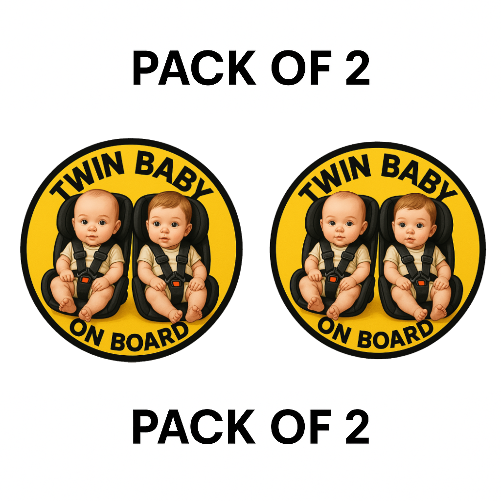 Smeeps Twin Baby on Board Sticker – 13.97 x 13.97 cm | Realistic Car Seat Design for Twin Boys or Girls