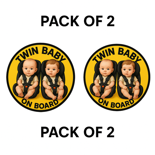 Smeeps Twin Baby on Board Sticker – 13.97 x 13.97 cm | Realistic Car Seat Design for Twin Boys or Girls