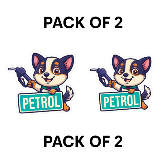 Smeeps Petrol Fuel Cap Sticker – 8.89 x 7.62 cm | Cute Dog with Green Petrol Label | For Car Fuel Lid Area
