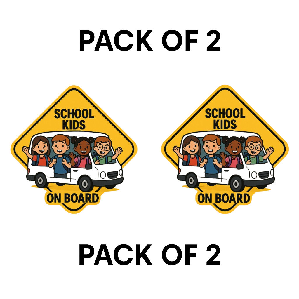 Smeeps School Kids On Board Sticker – 13.97 x 13.97 cm | High-Visibility Bus Safety Vinyl Decal (Yellow Diamond Cartoon Design)