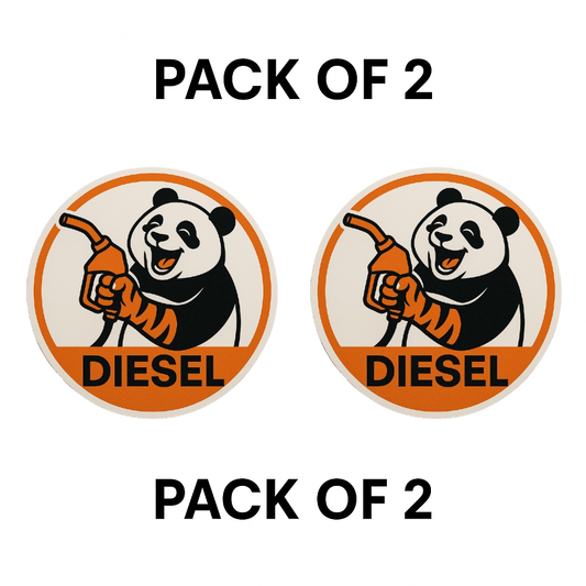 Smeeps Laughing Diesel Panda Sticker – 7.62 x 7.62 cm Round Fuel-Themed Car Decal with Smiling Cartoon Panda & Nozzle Design | Waterproof Vinyl for Cars Only