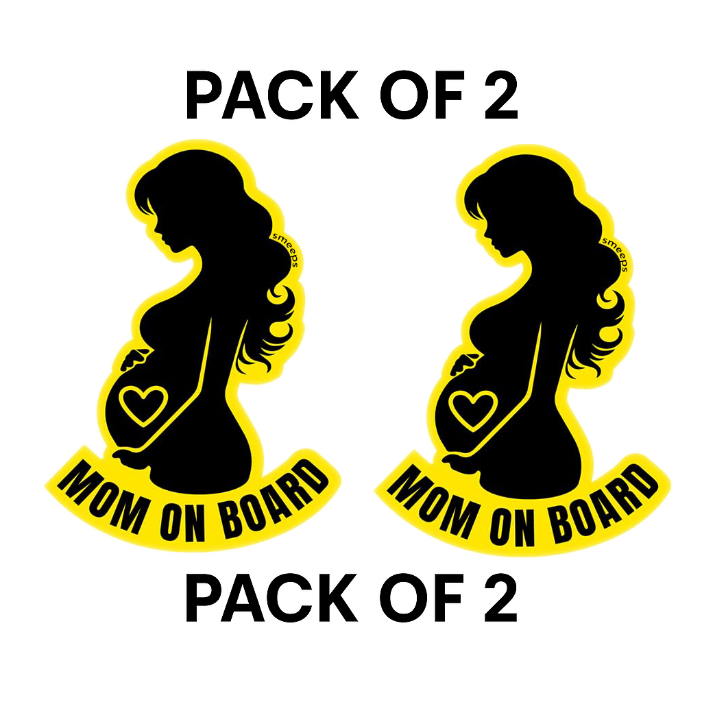 Pack of 2 | Smeeps Mom on Board Sticker – 12.5 x 9 cm | Elegant Silhouette Design | Yellow & Black Waterproof Car Safety Sign