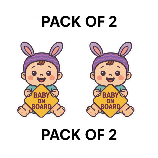 Smeeps Baby On Board Car Sticker – Bunny Hat Cartoon Design | 14 x 10.16 cm | For Car