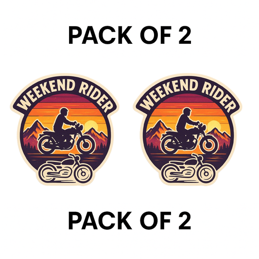 Smeeps Weekend Rider Mountain Sticker – 10.16 x 10.16 cm | Adventure Vinyl Bike Decal (Sunset & Silhouette Design)