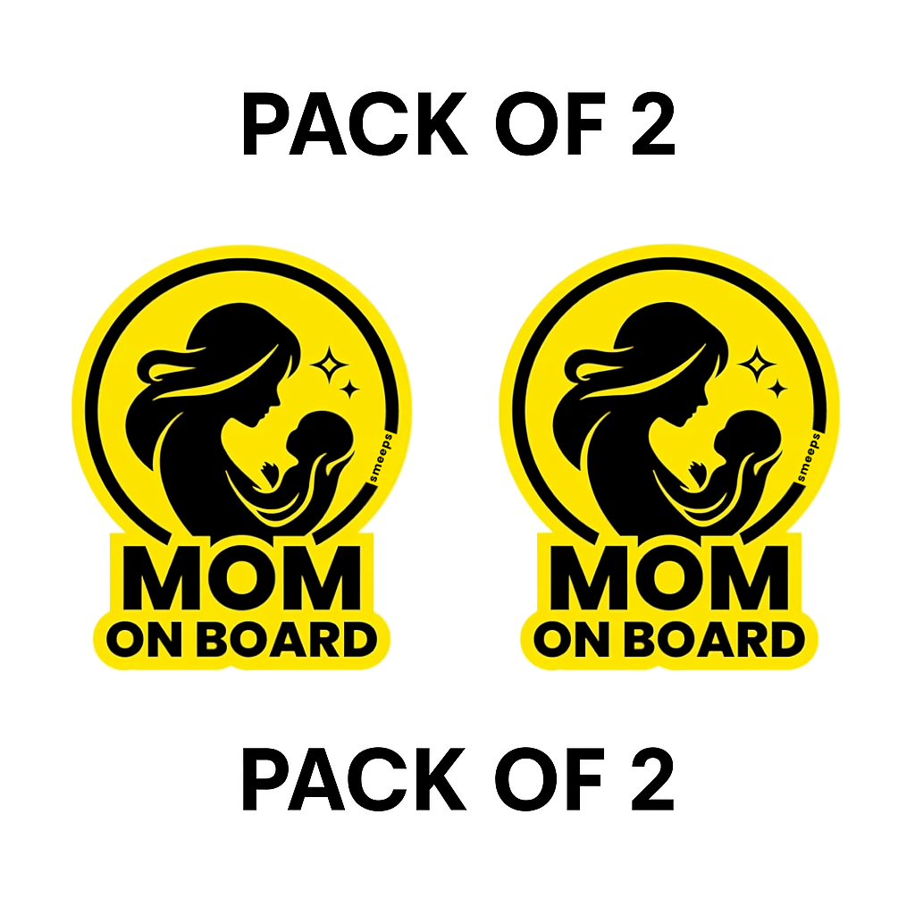 Pack of 2 | Smeeps Mom On Board Safety Sticker – 15.24 cm Car Window Sign for Mothers | High-Visibility Yellow Vinyl Decal