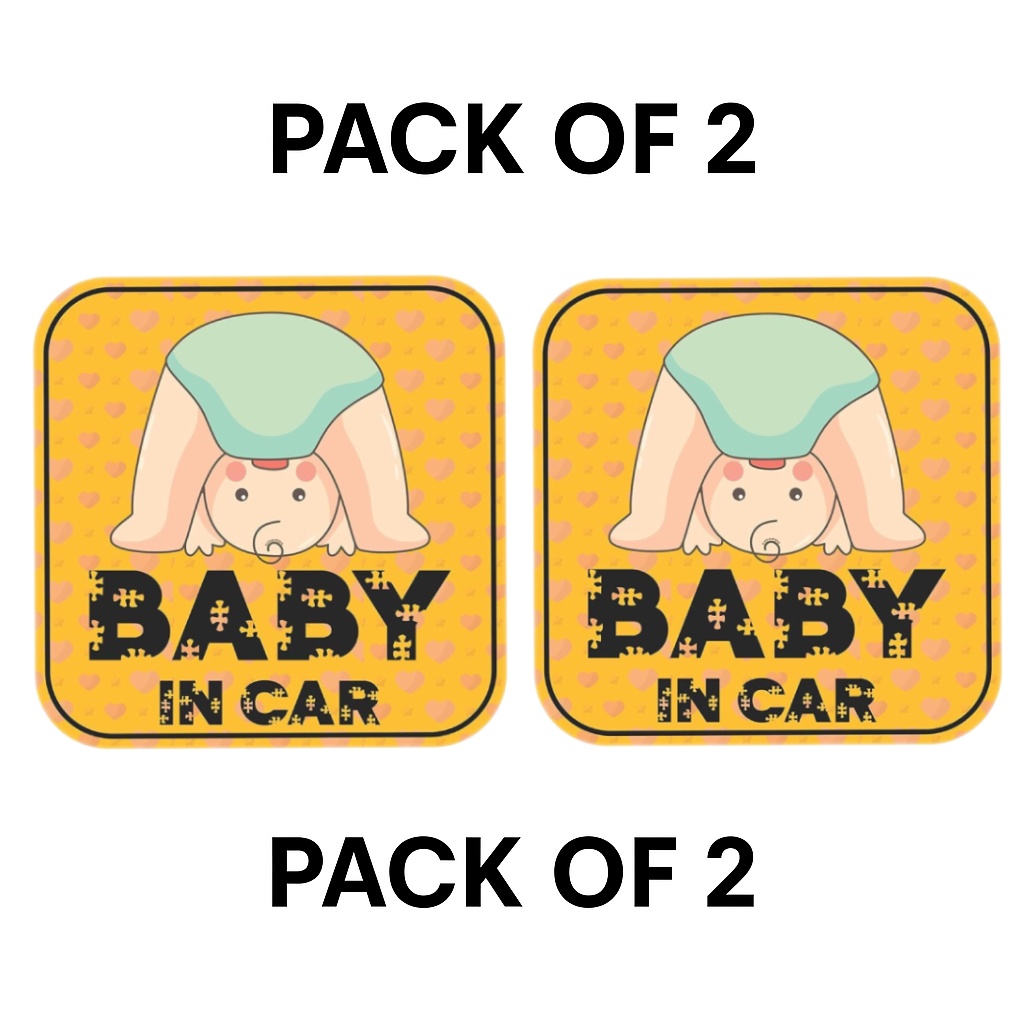 Pack of 2 | Smeeps Baby on Board Sticker – 15 x 15 cm | Cute Upside-Down Baby Design | Square Yellow Safety Sign for Vehicle Windows & Bumpers